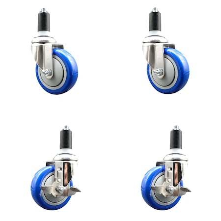 Service Caster 4 Inch 316SS Blue Poly Swivel 1-3/8 Inch Expanding Stem Caster Brake SCC, 2PK SS316EX20S414-PPUB-BLUE-2-TLB-2-138